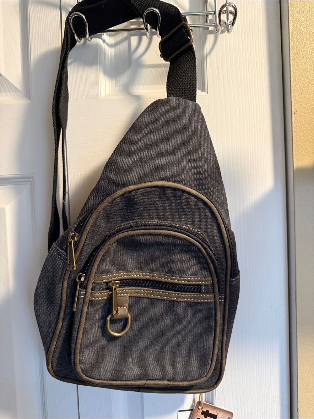 Casual Black Canvas Crossbody Sling Bag